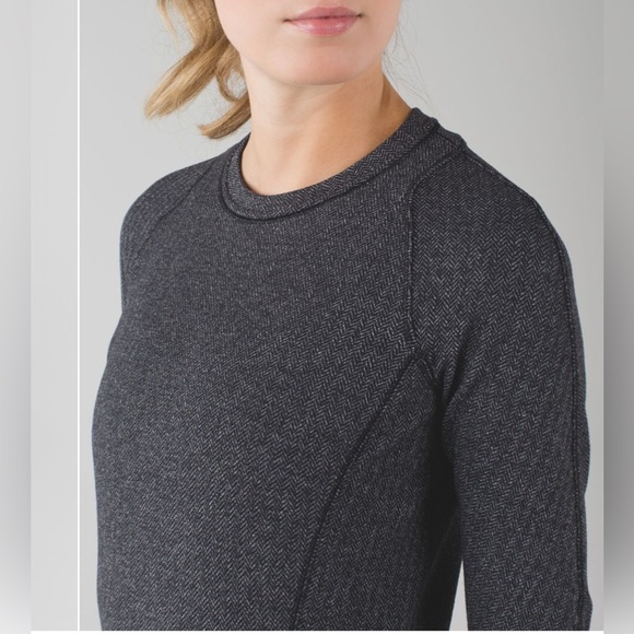 Lululemon Runderful Long Sleeve Heathered Herringbone Heathered Black Black 2 - Picture 5 of 16